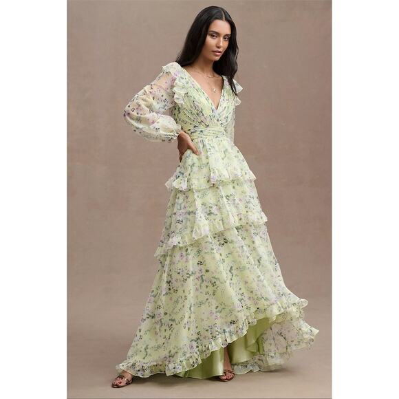 Mac Duggal Dresses & Skirts - Mac Duggal Tiered A-Line Long-Sleeve Ruffled Chiffon Gown Size 4